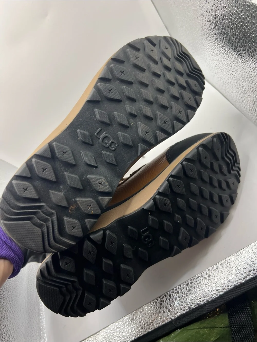 UGG  Tan and Black Waterproof Lace-Up Snow Boots